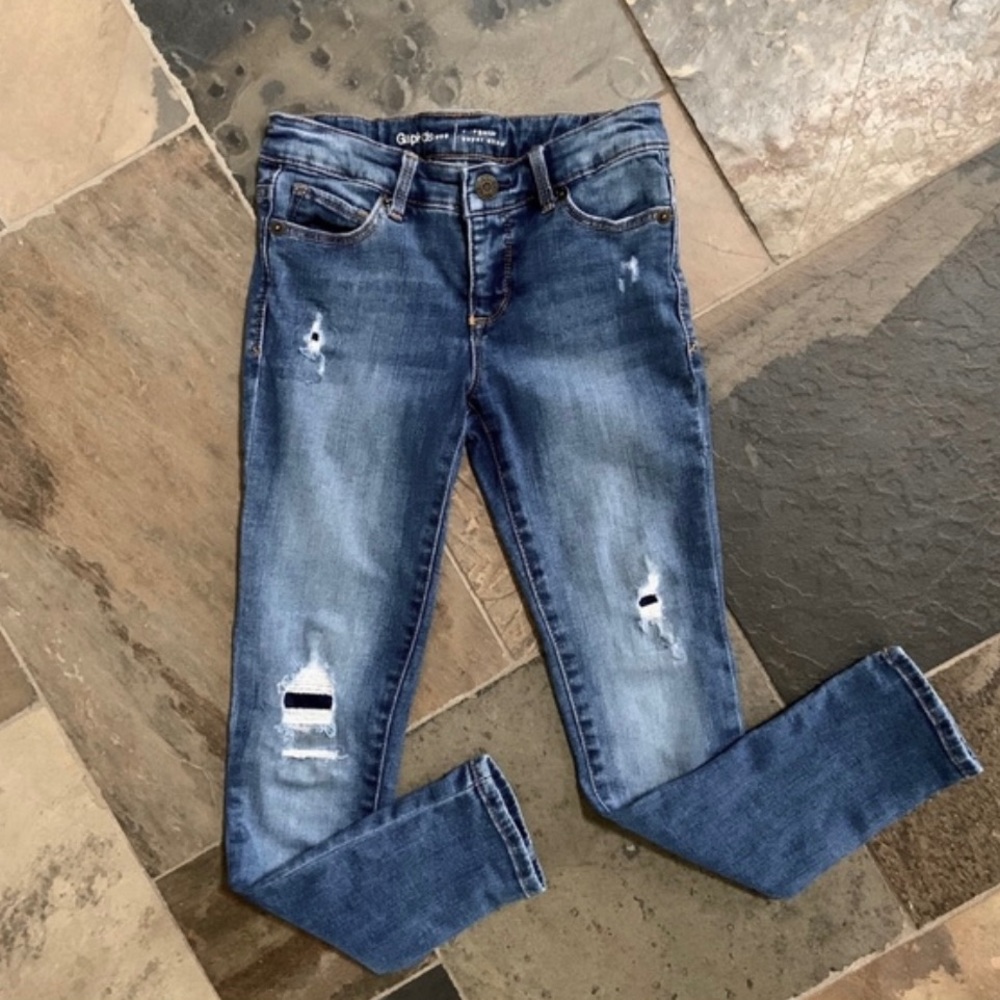 Gap•Kids 7•1969 Skinny Stretch Jeans•Interior Patches~Intentional Destruction